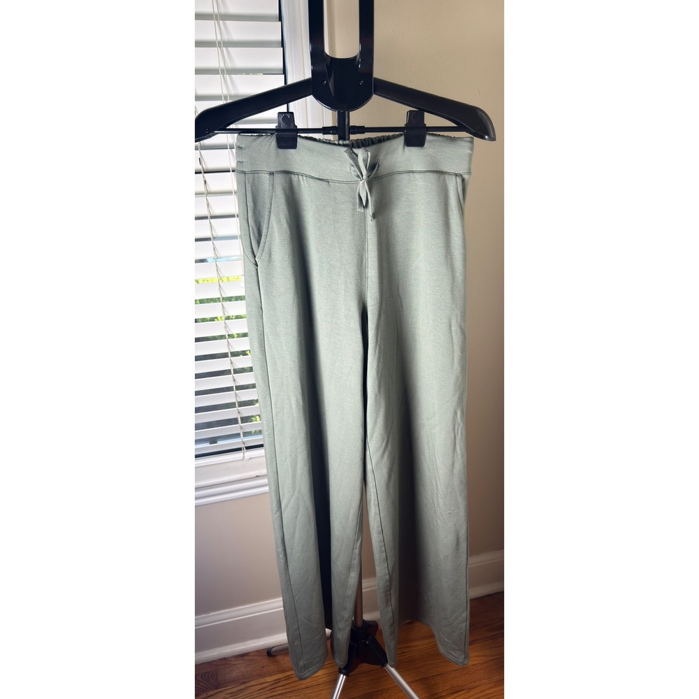 Quince SuperSoft Fleece Wide Leg Pants Smoked Thyme Green Medium NWT